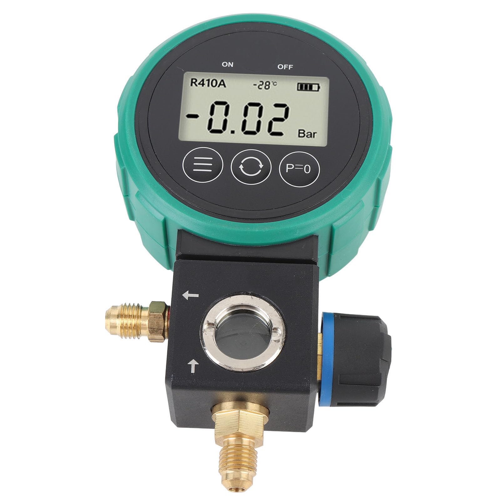 SIXRUN Gruppo Manometrico HVAC Digitale, con Controllo a Valvola a Sfera e Display LCD per Test di Pressione e Temperatura su Sistemi AC con Refrigeranti R410A, R32, R134a