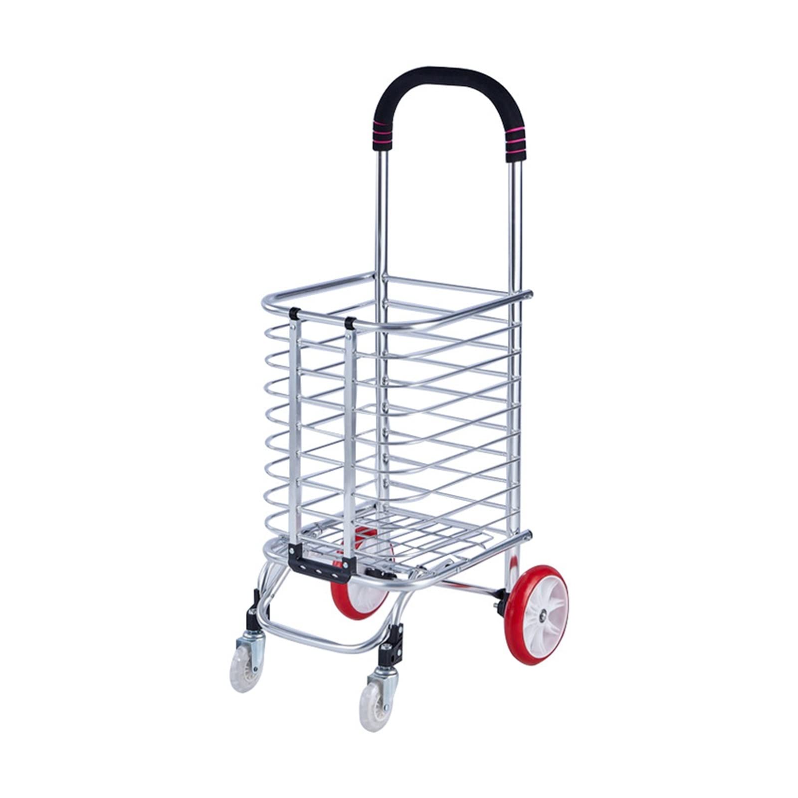 PENAVO Portable Shopping Cart with 4 Wheels, Folding Small Pulling Grocery Wagon, Aluminum Alloy Utility Rolling Truck