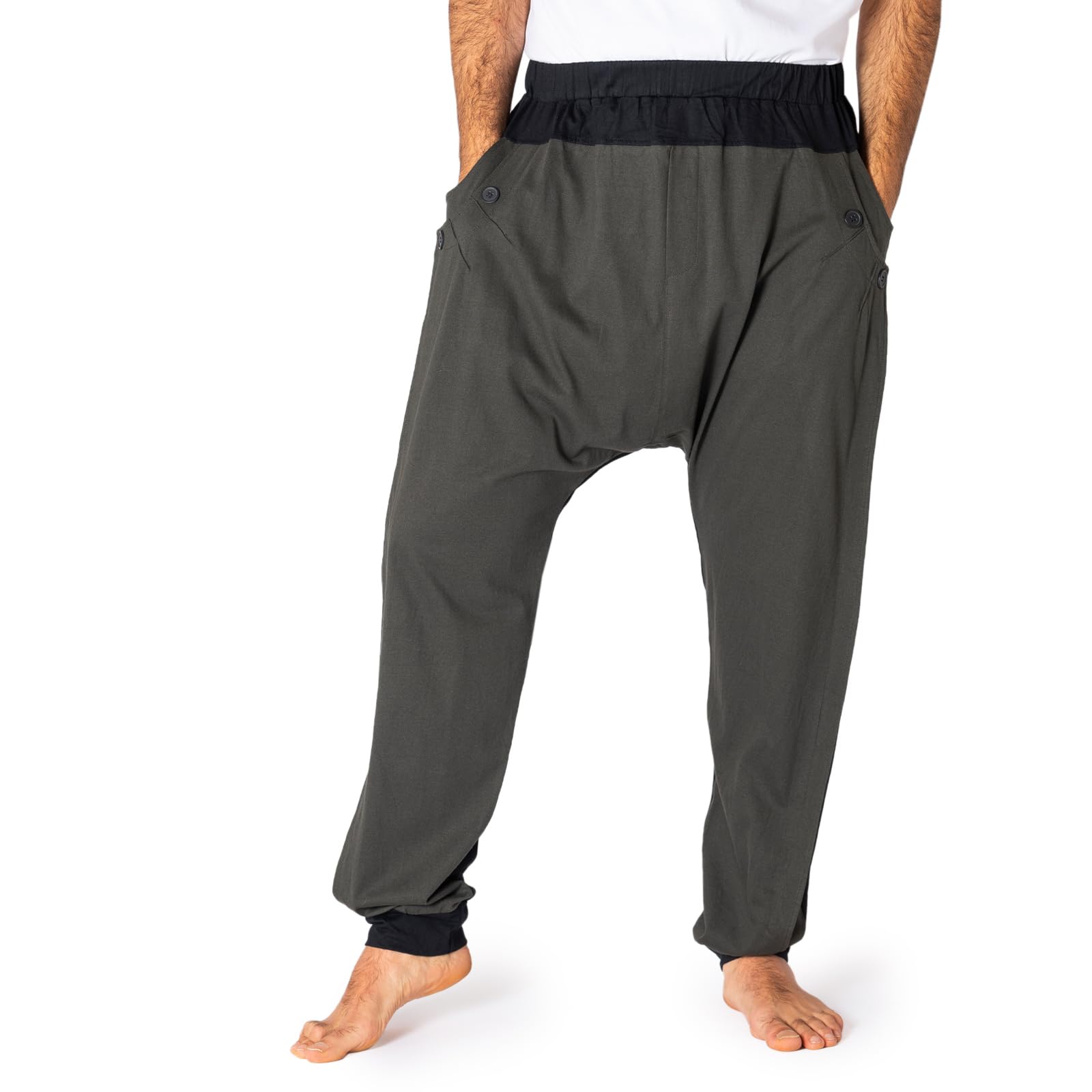 PANASIAM Pantalones Baggy Unisex - Estilo Harem Pantalones Yoga de Algodón | Pantalón informal, corte holgado, tiro bajo, pantalones cómodos, estilo urbano, cintura elástica, bolsillos grandes