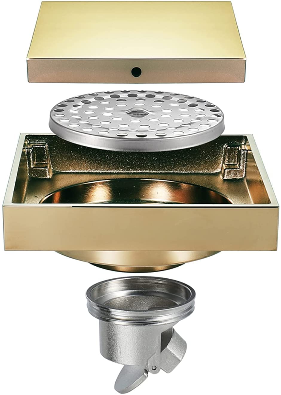 GLJTUO Shower Floor Drain Bathroom Tile Insert Floor Drai Invisible Bathroom Brass Floor Drain with Removable Tile Inserts into The Grille Cover Square Bathroom Floor Drain,Champagne Gold