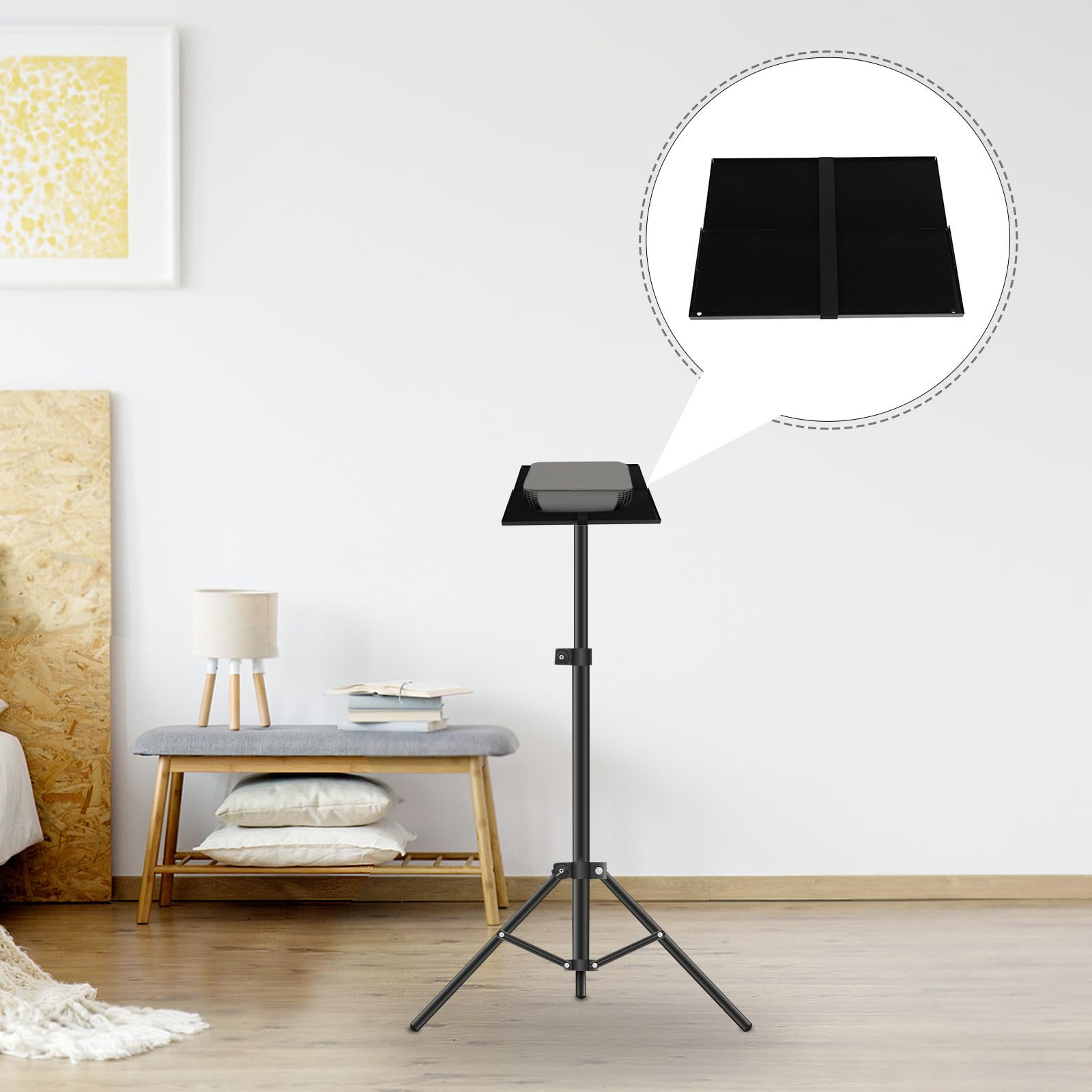Bandeja para Portátil Trípode, Soporte Plegable para Proyector Negro