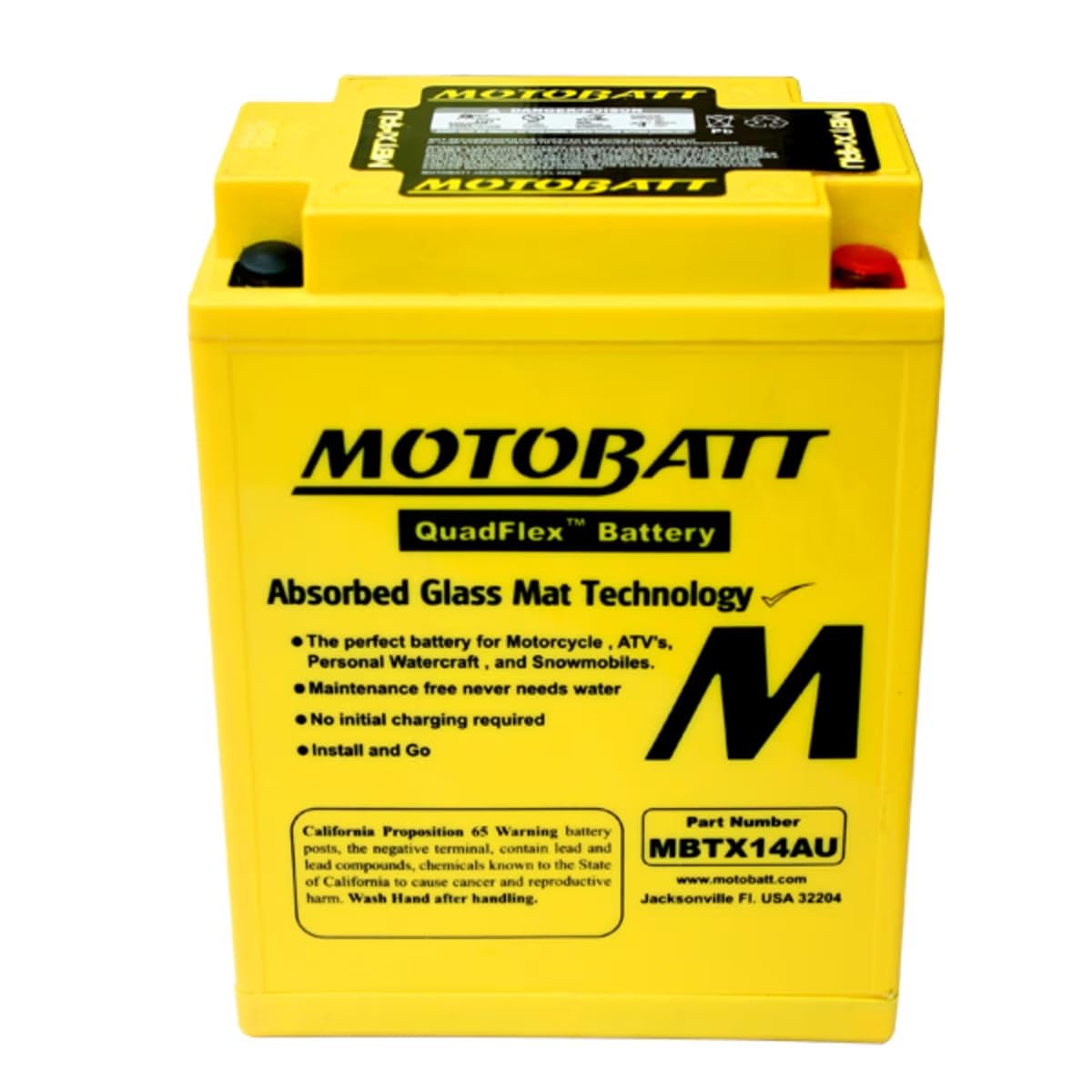 Batteria MotoBatt MBTX14AU 12V 16,5Ah AGM Precaricata Sigillata ? Alta Potenza, 135x90x168 mm, Senza Manutenzione per Moto e ATV