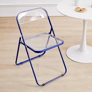 Transparent Acrylic Folding Chair with Steel Chrome Frame, Acrylic Chair for Multiple Application, Modern Clear Chair for Living Room, Dining Room, Bedroom, Game Room, TransparentBlue