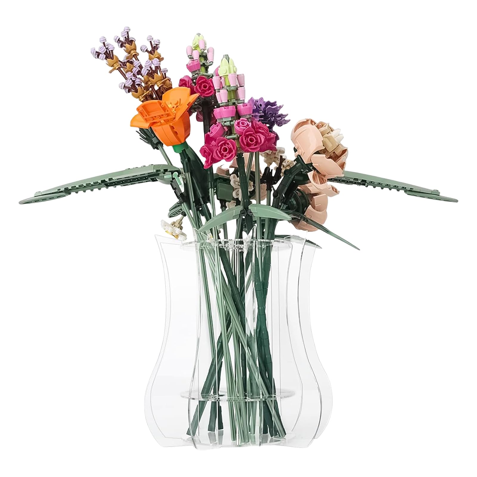 Cosmeria Jarrón para Lego, Jarrón Puzzle de Acrílico para Ramo de Flores Lego, Soporte para Colección Botánica Lego, Soporte Transparente para Rosas Orquídeas Girasoles