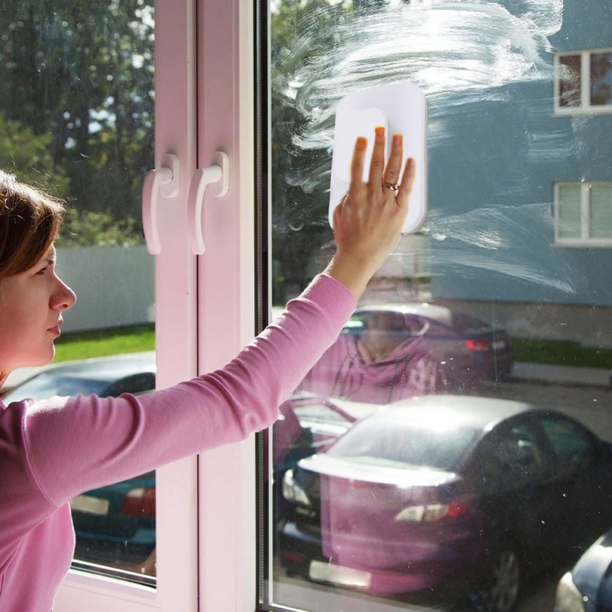 PATKAW Limpiador de Ventanas y Diseño de Mango Doble de Doble Cara Magnético Fuerte Absorción de Agua para Limpieza Fácil en Ventanas Difíciles de Alcanzar