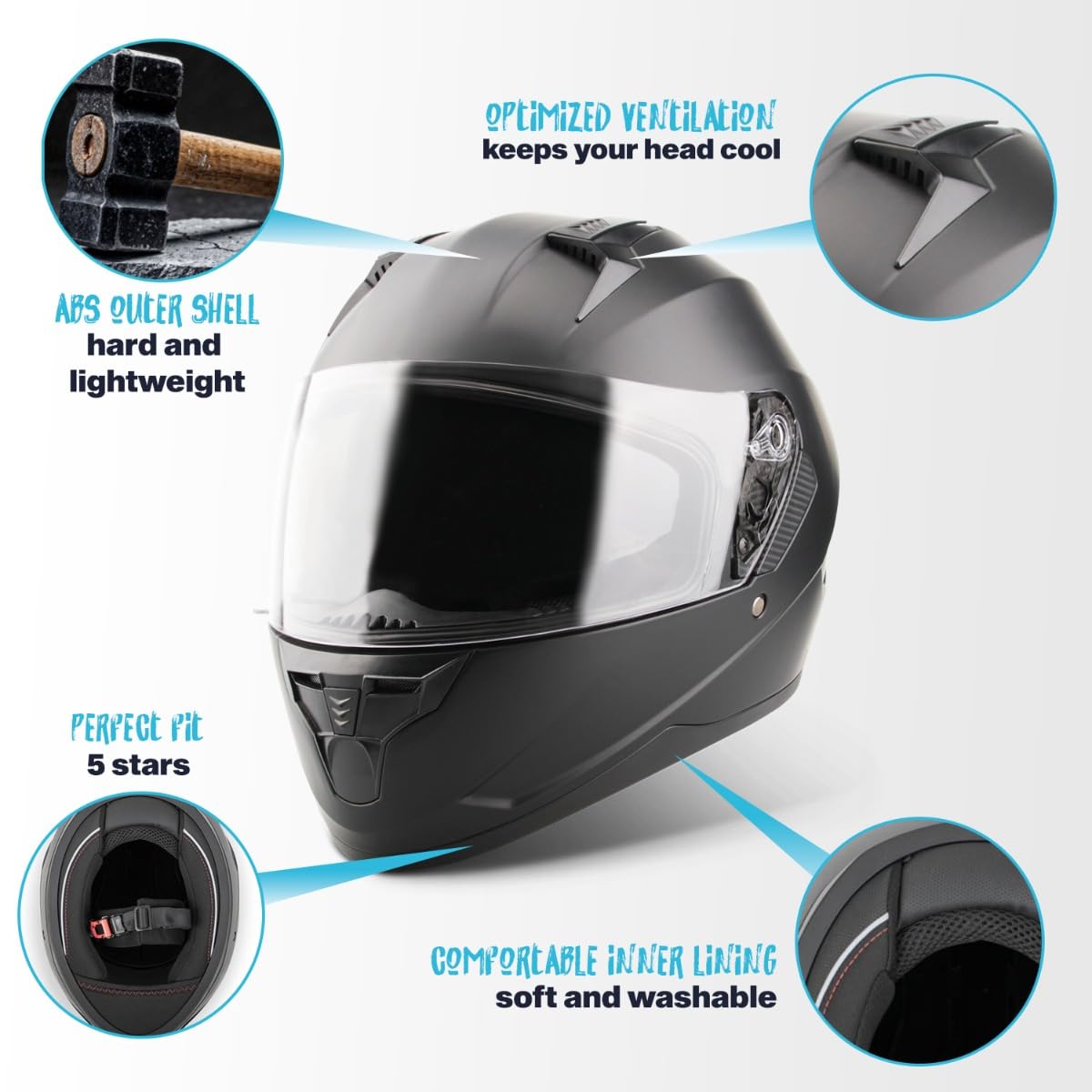 VINZ Kennet Integralhelm ECE 22.06 PINLOCK vorbereitet Motorradhelm Vollvisierhelm Fullface Helm XS-XXL