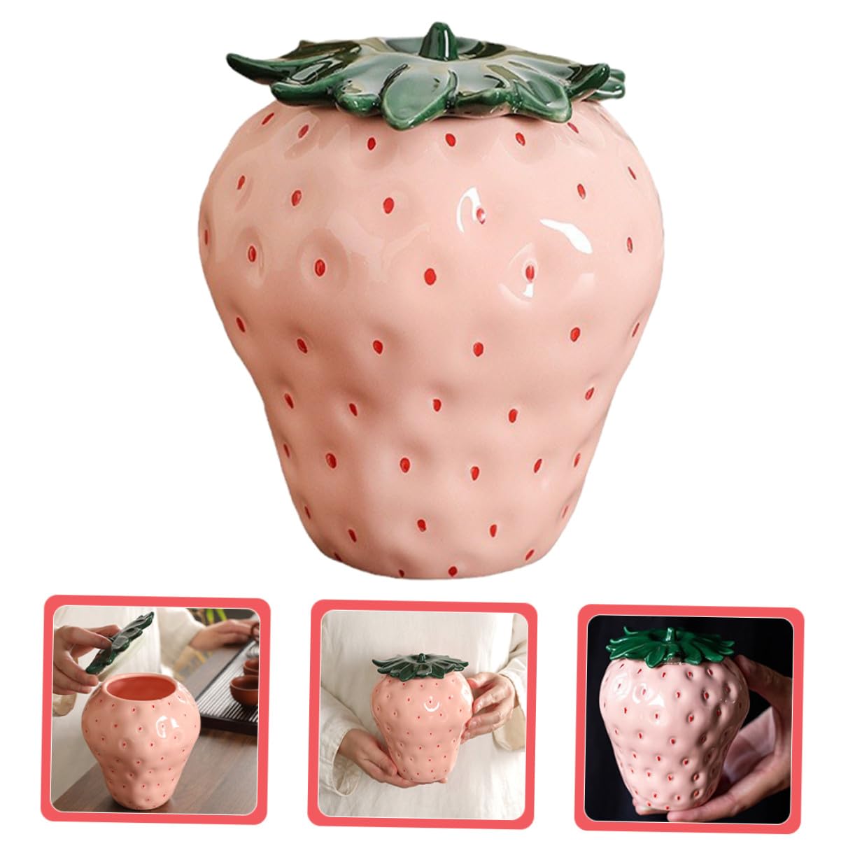 VALICLUD Tarro Decorativo de Fresa de Cerámica Rosa 800ml para Té | Recipiente para Hojas Sueltas y Dulces, Acabado de Sobremesa, Obsequio de Inauguración