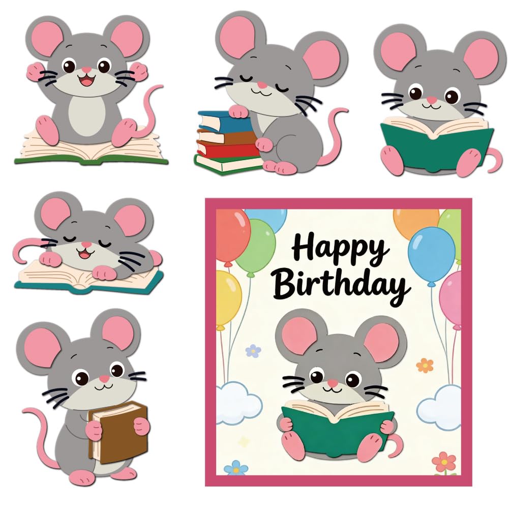 DELORIGIN Mouse Books Metal Cutting Dies Cute Mice Die Cuts Carbon Steel Stencils Scrapbooking Embossing Template Dies for Card Making Greeting Invitation DIY Craft Album Decor