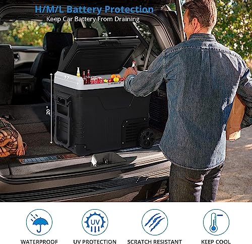 Image of 12V Car Refrigerator 53QT Capacity, Portable Electric Car Cooler with Wheels, 12 /24V DC, -4℉~68℉, RV Refrigerator Fridge for Truck Van Camping Use