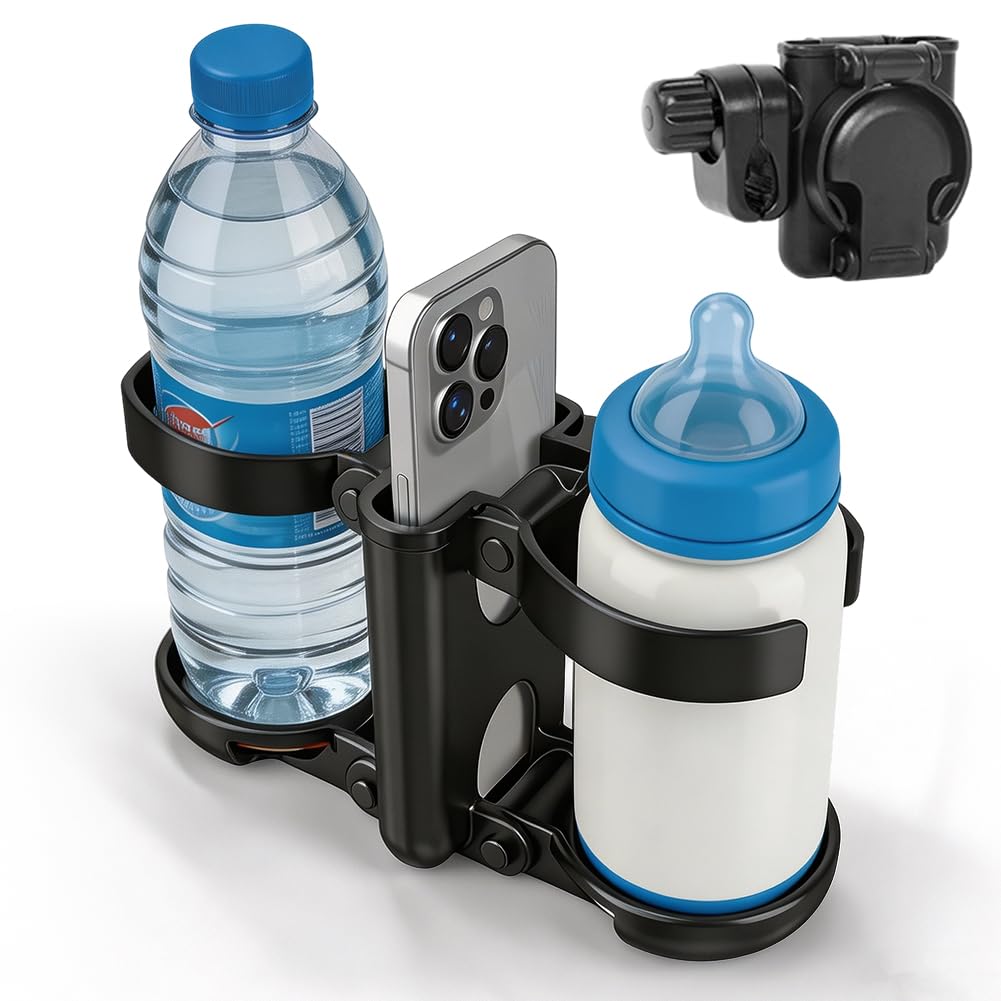 Soporte para bebidas 3 en 1, accesorios para cochecitos - Portavasos plegable con soporte para teléfono móvil, portabotellas universal para ABC Design Cybex, Bugaboo, bicicleta y silla de ruedas