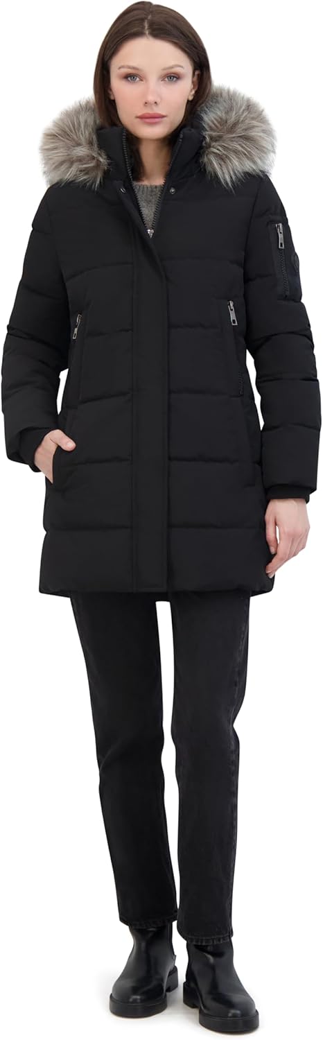 Nautica womens Soft Mist Heavyweight Puffer Coat– Winter Jacket With Detachable Faux Fur Hood - Image 10