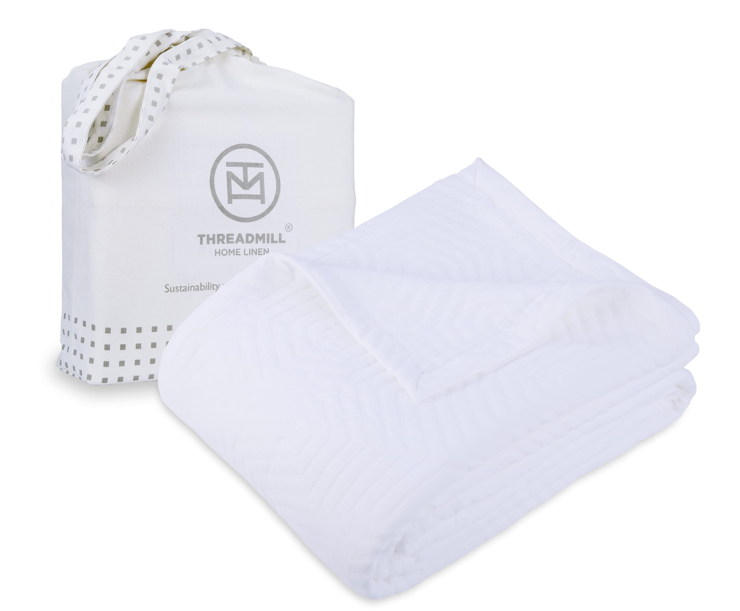 Threadmill Home Linen Twin Coverlet - Single Piece Jacquard Aster Matelasse Cotton Coverlet, Soft & Lightweight White Color Bedspread, Breathable Long Staple Combed Cotton Bedding