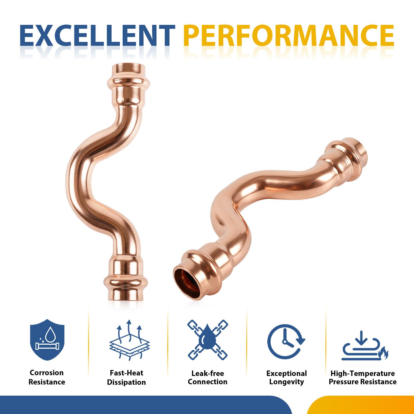Paquete de 10 Conectores Cruzados de Cobre a presión, de 1/2 Pulgada, para tuberías de Suministro de Agua en Sistemas de plomería y climatización.