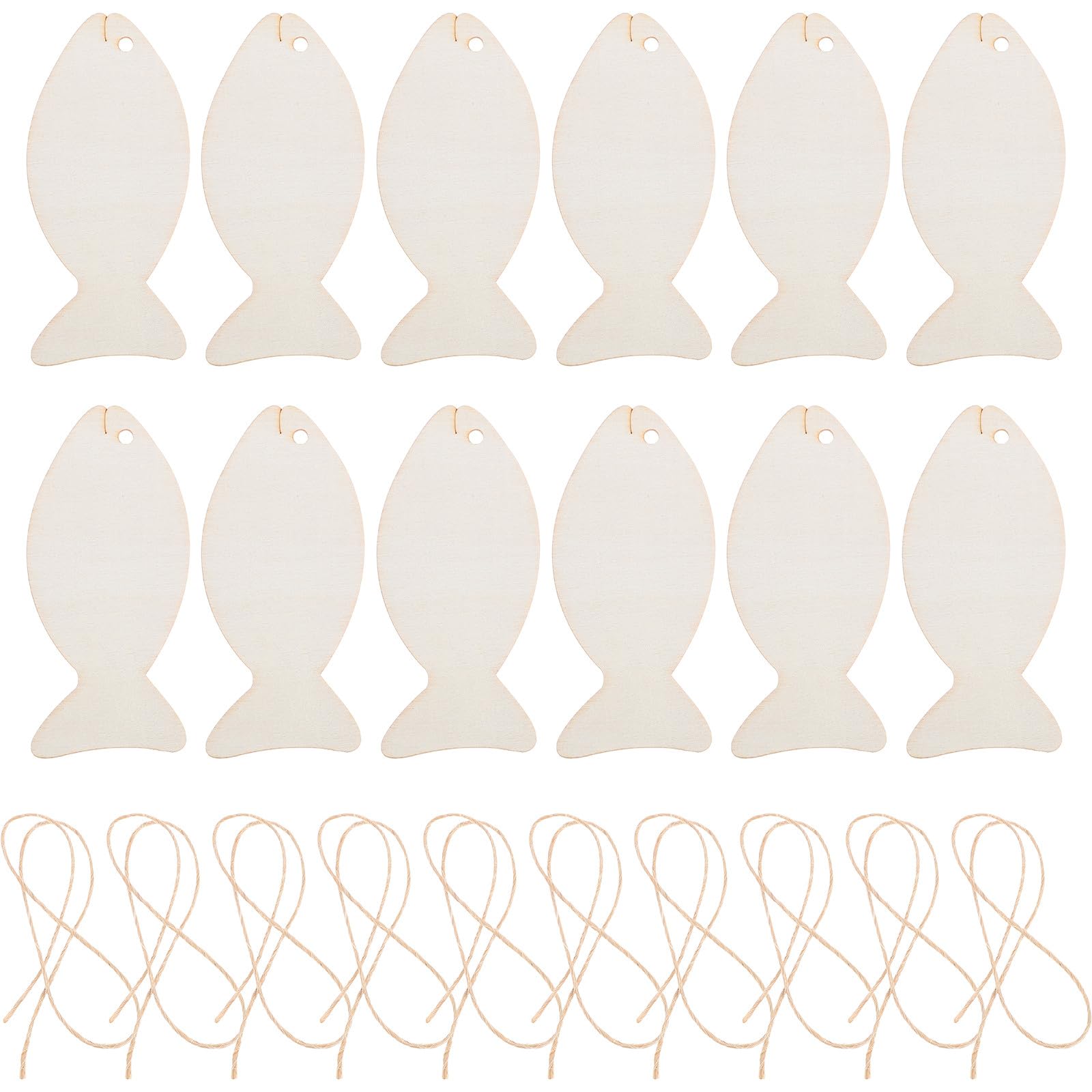 Tranches de bois non finies en forme de poisson avec corde de beige DIY