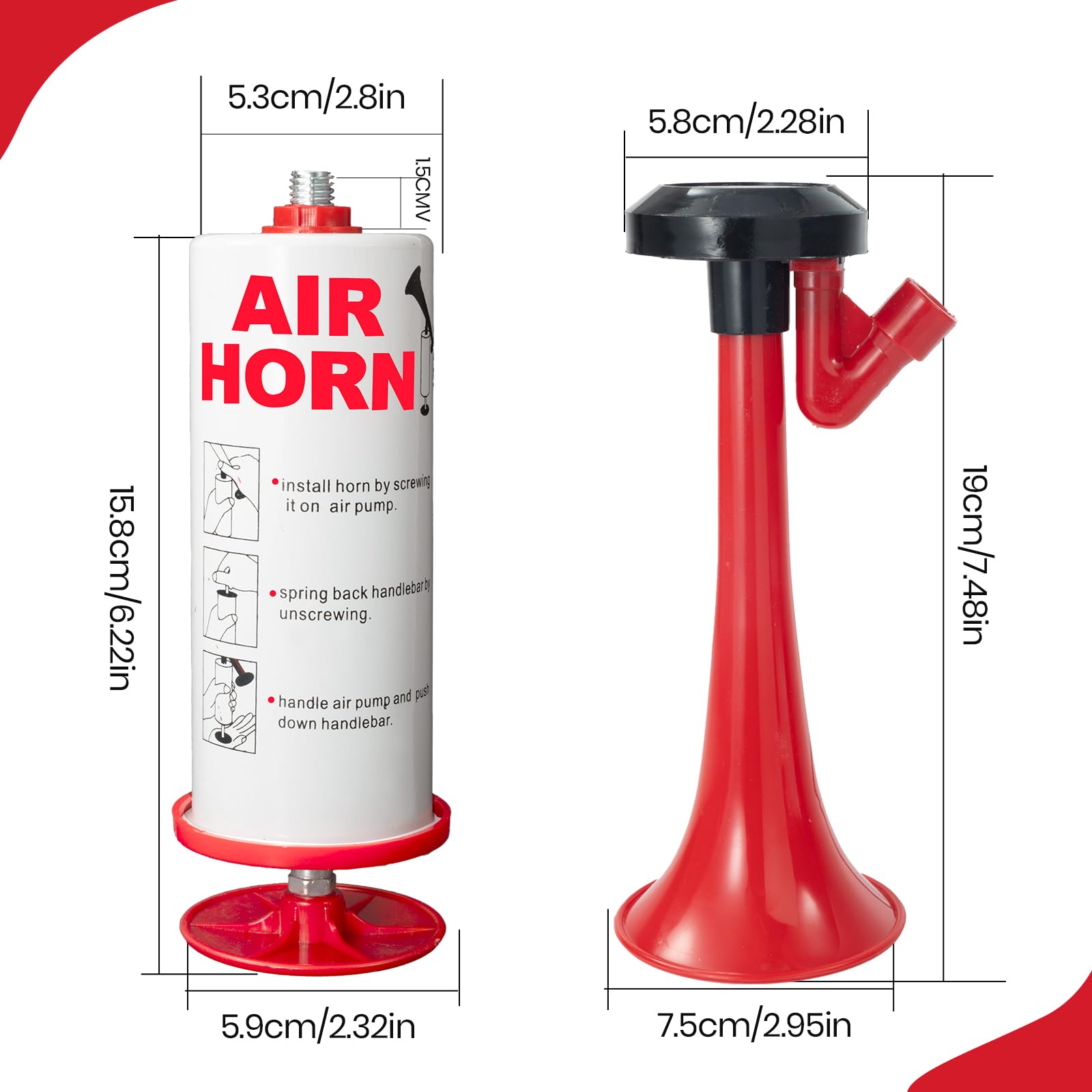 Handheld Air Horn, Noise Maker for Sports Events, Boating, Safety Signal, and Parties, Aluminum Body and Air-pump (Red) - Image 2