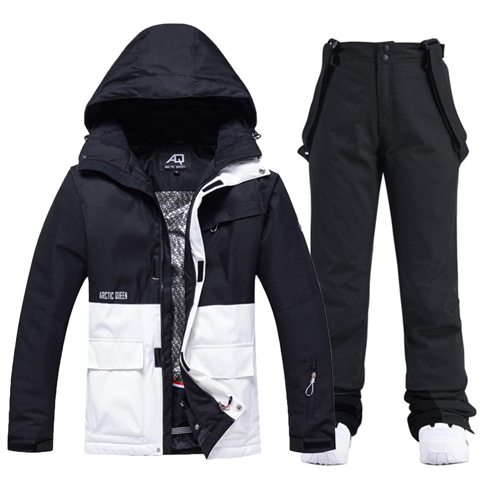 ALSOGO Damen Skijacke & Skihose Set Skianzug 2 teilig Schneeanzug 10.000mm Wasserdicht Warm Winterjacke mit Abnehmbare Kapuzen zum Skifahren Snowboarden Schneejacke Schneehose TY133BKW Schwarz M
