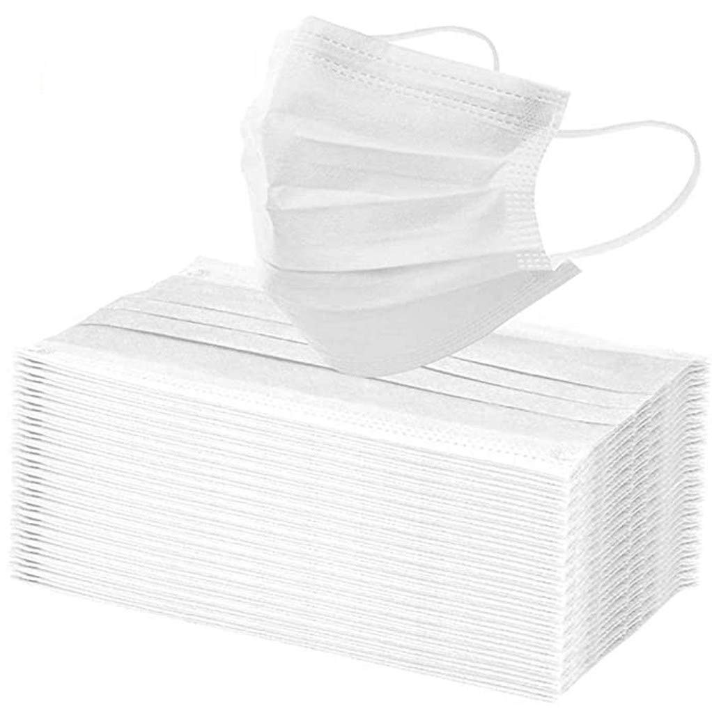 3Ply Disposable Face Masks for Adults, (White, Pack of 100)