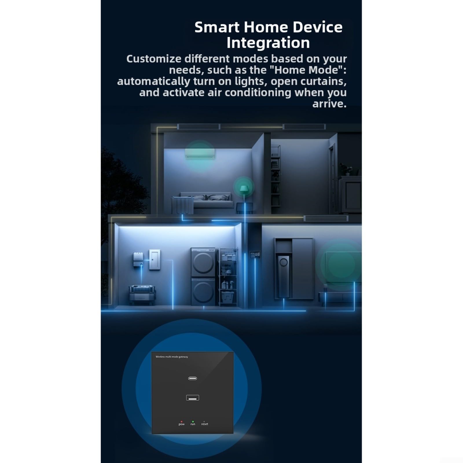 Multimode 3.0 pour application Tuya, contrôleur central WiFi mural compatible avec Google Home, 86 mm (noir)