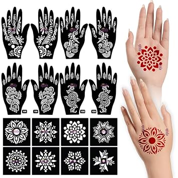 Apcute 18pc Combo Pack Mehandi Stencil Sticker, Mehandi ke Sticker, Tatoo Heena Mehndi Design Sticker for Women, Girls and Kids, Quick and Easy to use – 18PC-19-20-119-120