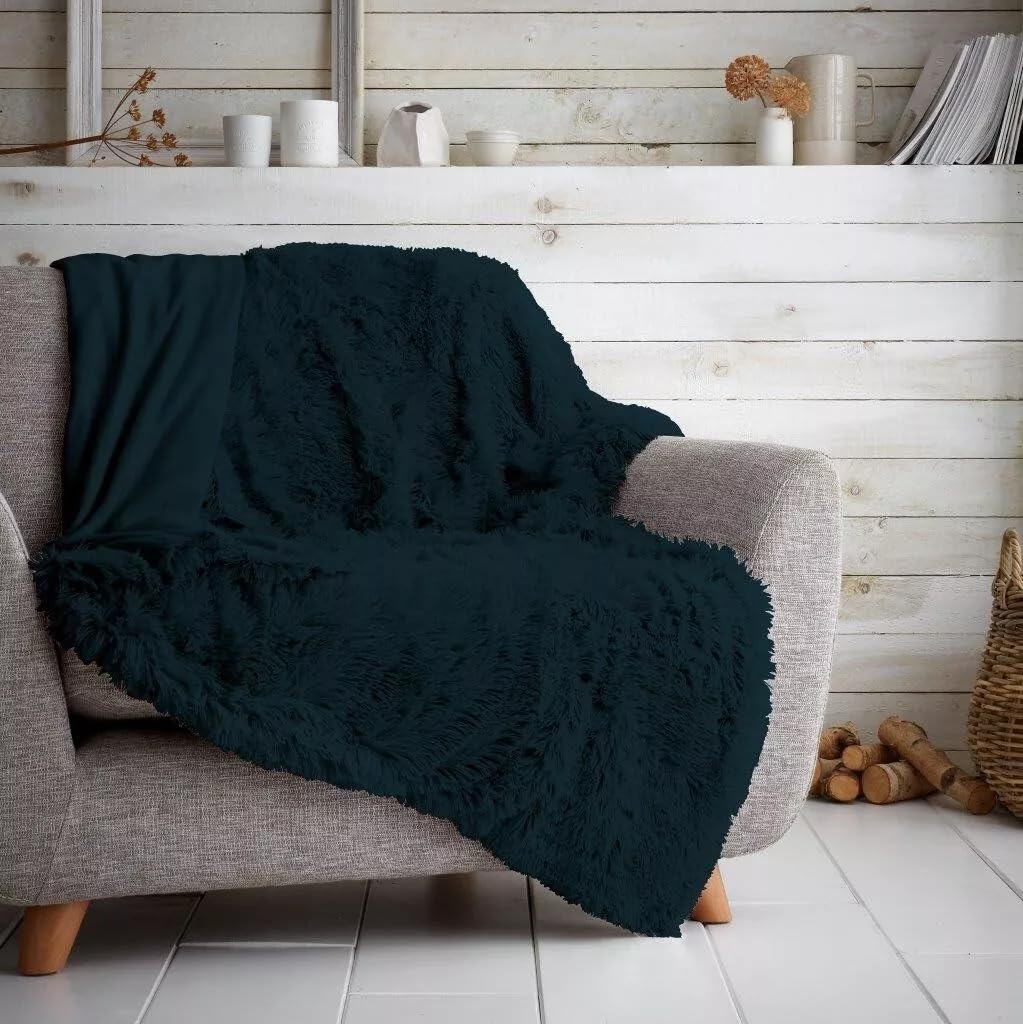 Hug & Snug Luxury Mink Throw – Soft Fluffy Fleece Blanket for Sofa & Bed, Warm Cozy Fur Throw, Double Size (Teal)