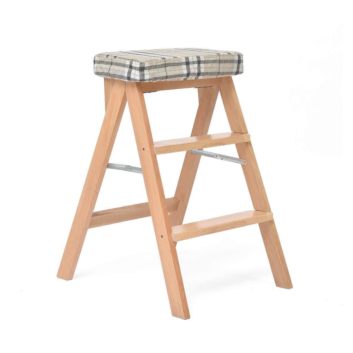 Escalera de Tijera para Escalera de Tijera/Escalera de Tijera 3 peldaños, Asiento de Esponja de Madera, hogar, Silla de Madera Taburete Alto expandido tamaño 65 cm Carga Pesada máx. 120 kg