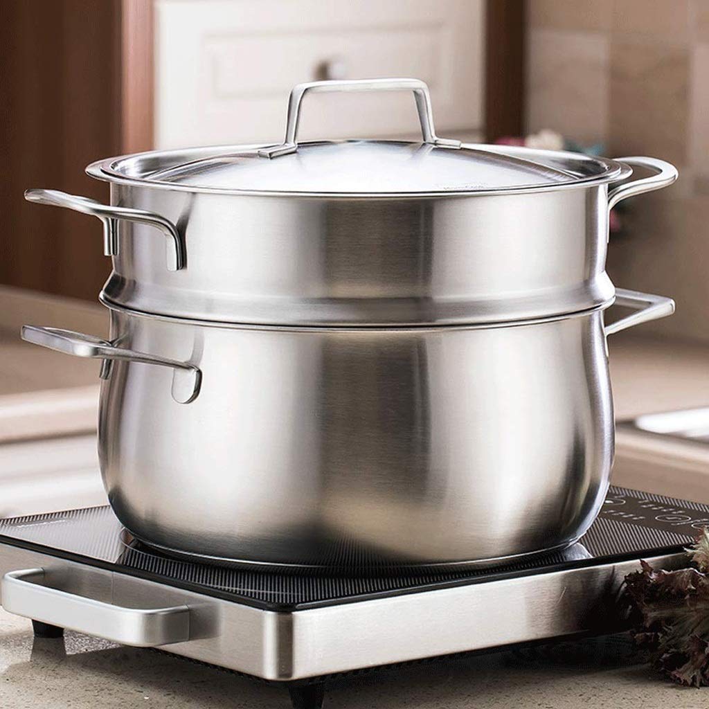 Vaporera de Acero Inoxidable, vaporera con Tapa de Vidrio y vaporera de Alimentos con Espejo Pulido Cestas apilables libremente