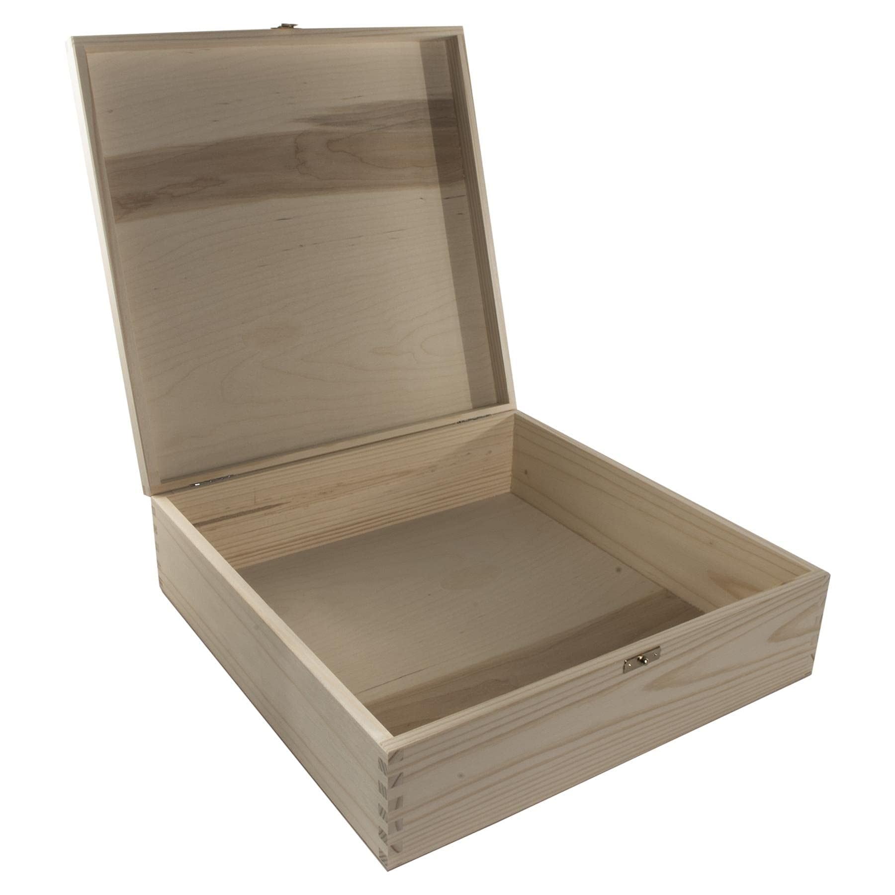 Woodeedoo Natural Large Square Wooden Storage Chest With Hinged Lid And Clasp - 36 X 36 X 10.5 Cm – Pine Box For Personalised Gifts Memory Keepsakes Scrapbook Supplies Decor