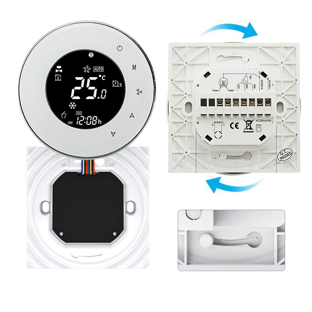 Termostato WiFi Redondo LCD 2 Tubos programable climatización | Regulador inteligente climatización, voz Alexa Google Home, programación automática hogar