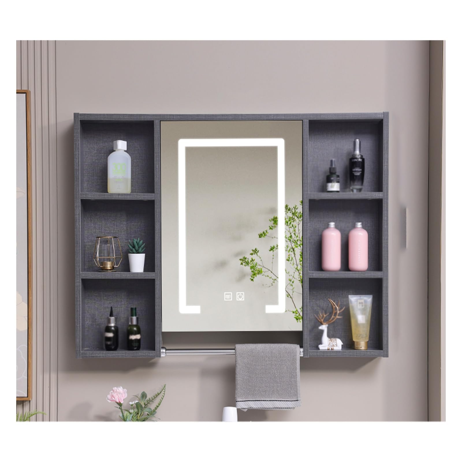 FLYIODFCXV bathroom mirror cabinet, Large Storage Capacity, High-Definition Mirror, Suitable for Multiple Scenarios(Grey,90 * 70cm/35.4 * 27.5in)
