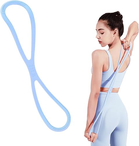 Figura 8 Banda de resistencia, bandas de ejercicio para hombres y mujeres con asas, equipo de fitness para el hogar de yoga, pilates, (azul)