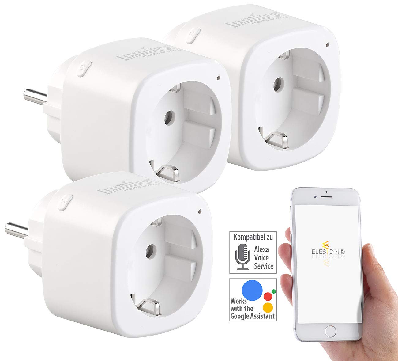 Luminea Home Control Steckdose Smart: 3er-Set WLAN-Steckdosen, Amazon Alexa & Google Assistant komp., 16 A (WLAN Steckdose Fernbedienung, Schaltbare, Dose)