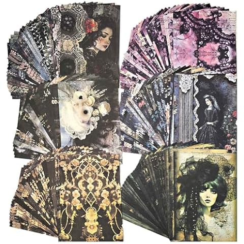Vilikya 180 Sheets Gothic Lace Patterns Scrapbook Paper, Black Junk Journal Supplies for Jounaling Book Pages, Vintage Decoupage Paper for Scrapbooking, Dark Aesthetic Room Decor for Wall Collage Kit Cover