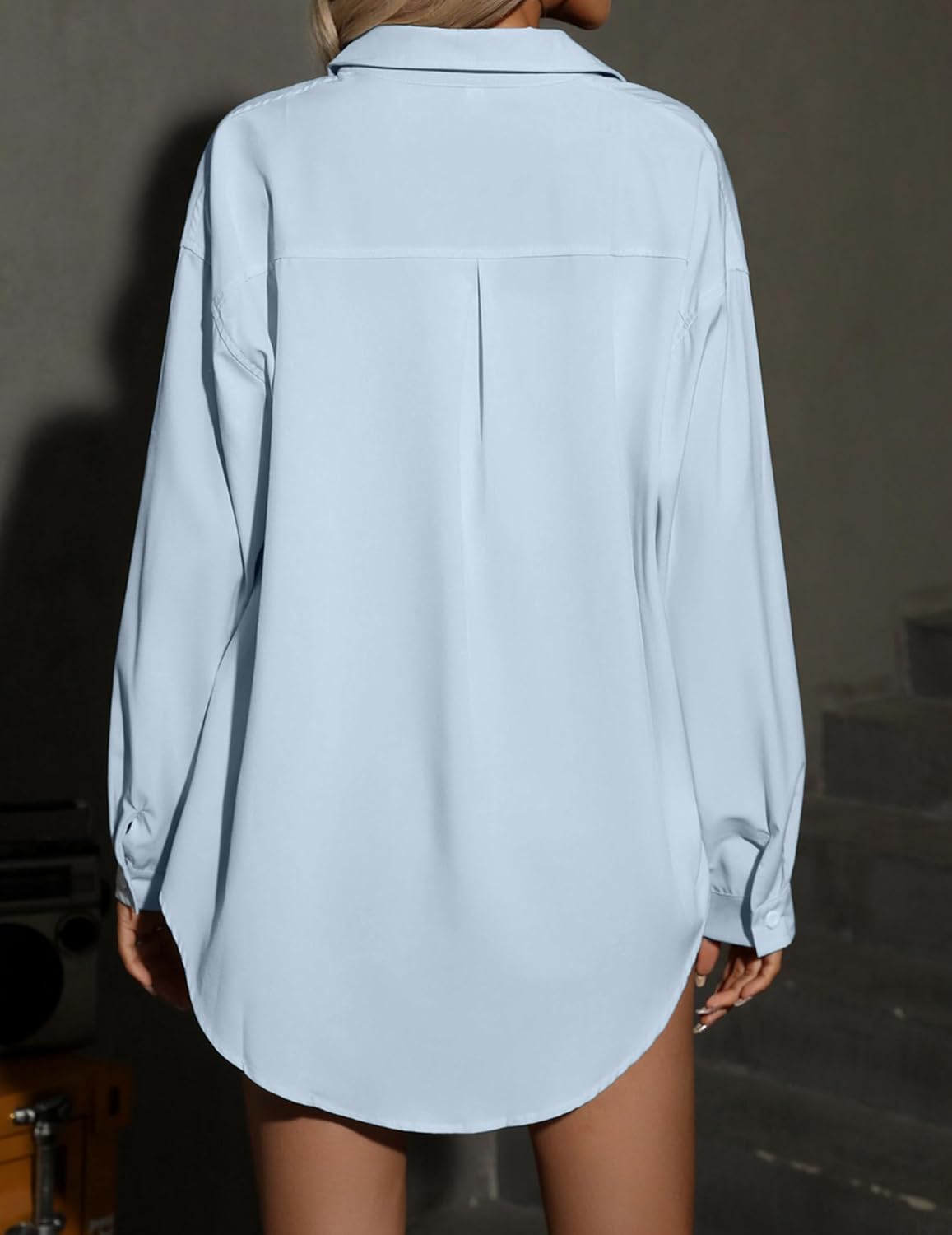 HOTOUCH Women Oversized Button Down Shirts Office Drop Shoulder Blouse Long Sleeve Boyfriend Dress Shirt with Pockets - Image 6