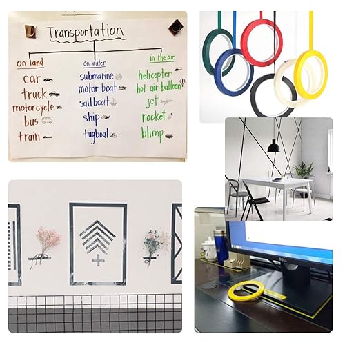 Miniatura 5 de Leasinder 14 rollos de cinta adhesiva de pizarra blanca de 14 a rayas de cinta de borrado en seco cinta adhesiva de vinilo Mara con una tijera 166