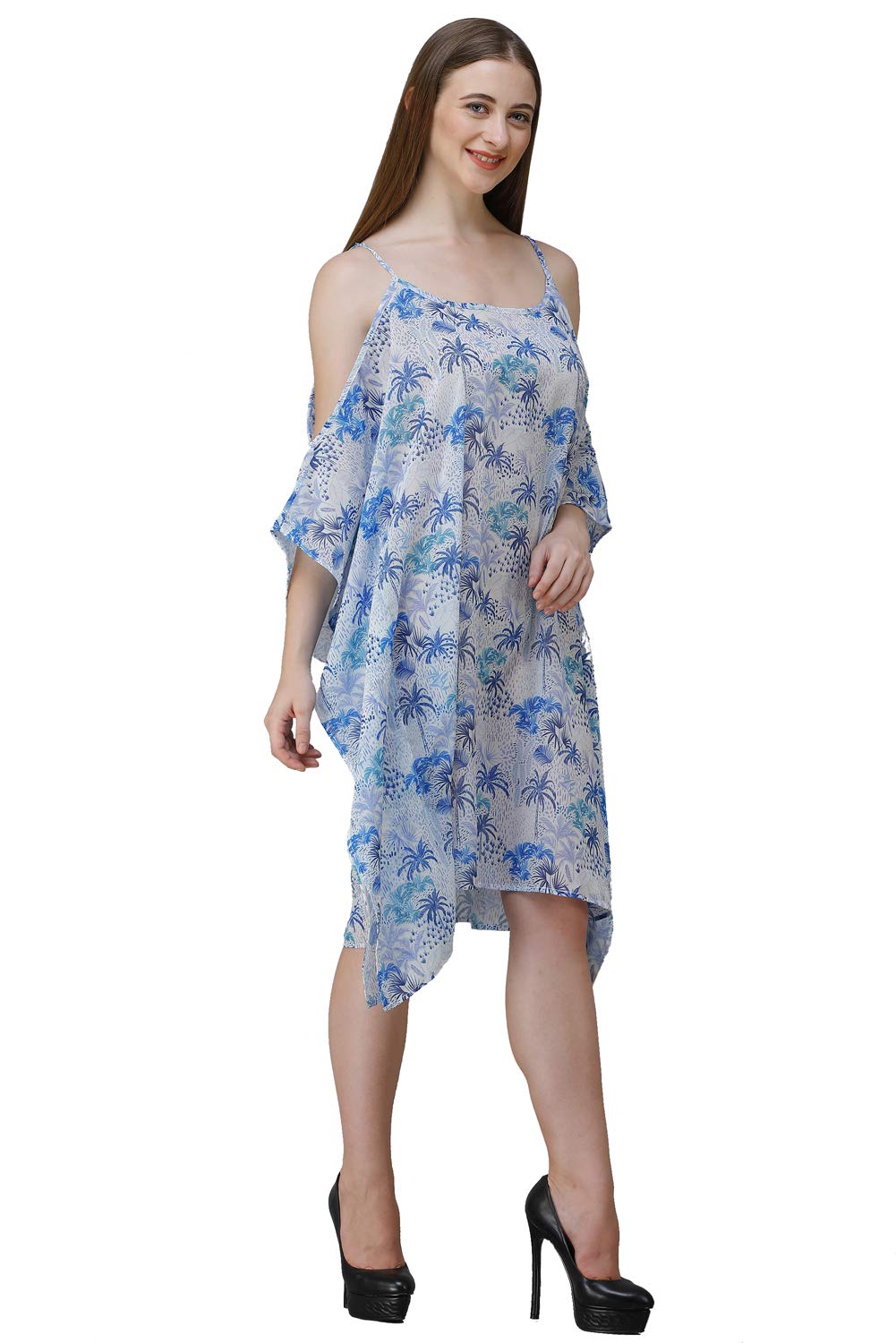 curvshape Short Cocotree Cut Shoulder Digital Printed | Georgette Kaftan | Vacation Wear | Beach Wear | Coverups | Kaftan Dress | for Women | Free Size [M-3XL] Multicolour-picture-26