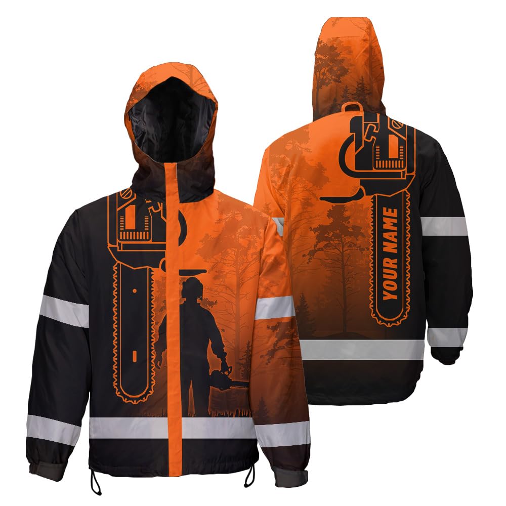 Matedecor Waterproof And Windproof High Visibility Jacket,Hi Vis Custom Name Reflective Orange Chainsaw Safety Jacket
