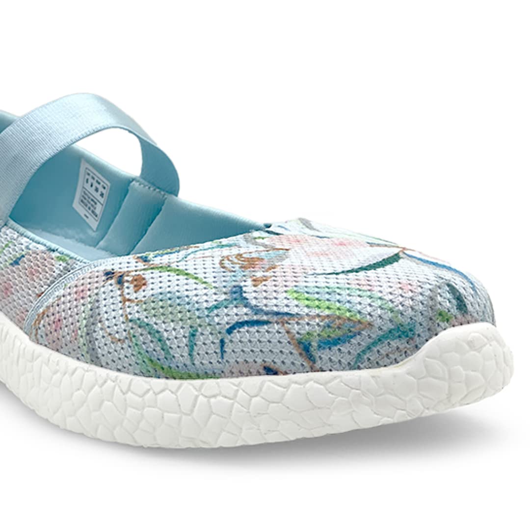 KazarMax Women's Blue Floral Printed Air Cooled Ballerinas Ballet Flat - 5 UK 4