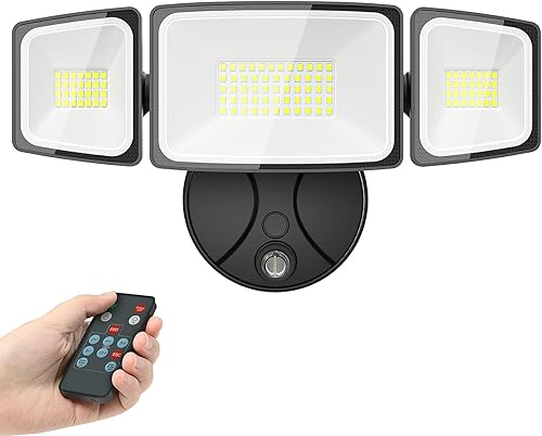 Onforu Iluminación exterior del atardecer al amanecer, luces de seguridad de 60 W con control remoto, luces de inundación de 6000 lm con cable para