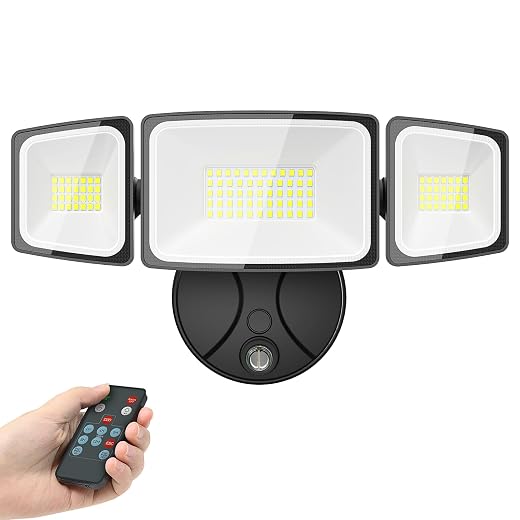 Onforu Dusk to Dawn Outdoor Lighting,60W Security Lights with Remote,6000LM Flood Lights Outdoor Wired,IP65 Waterproof Outdoor Light,2Modes 3 Adjustable Heads Photocell Light for Garage Patio Yard