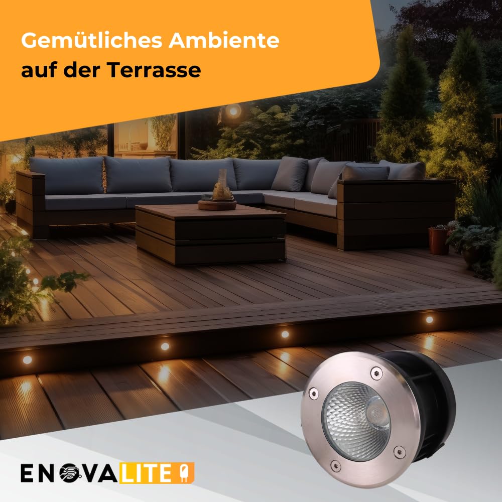 6er Set LED Bodeneinbaustrahler 7W 490lm 3000K Warmweiß - Ø 100x80mm - IP67 - Edelstahl und Aluminium - befahrbar bis 2t - 230V Bodeneinbauleuchte Außenleuchte Bodenspot