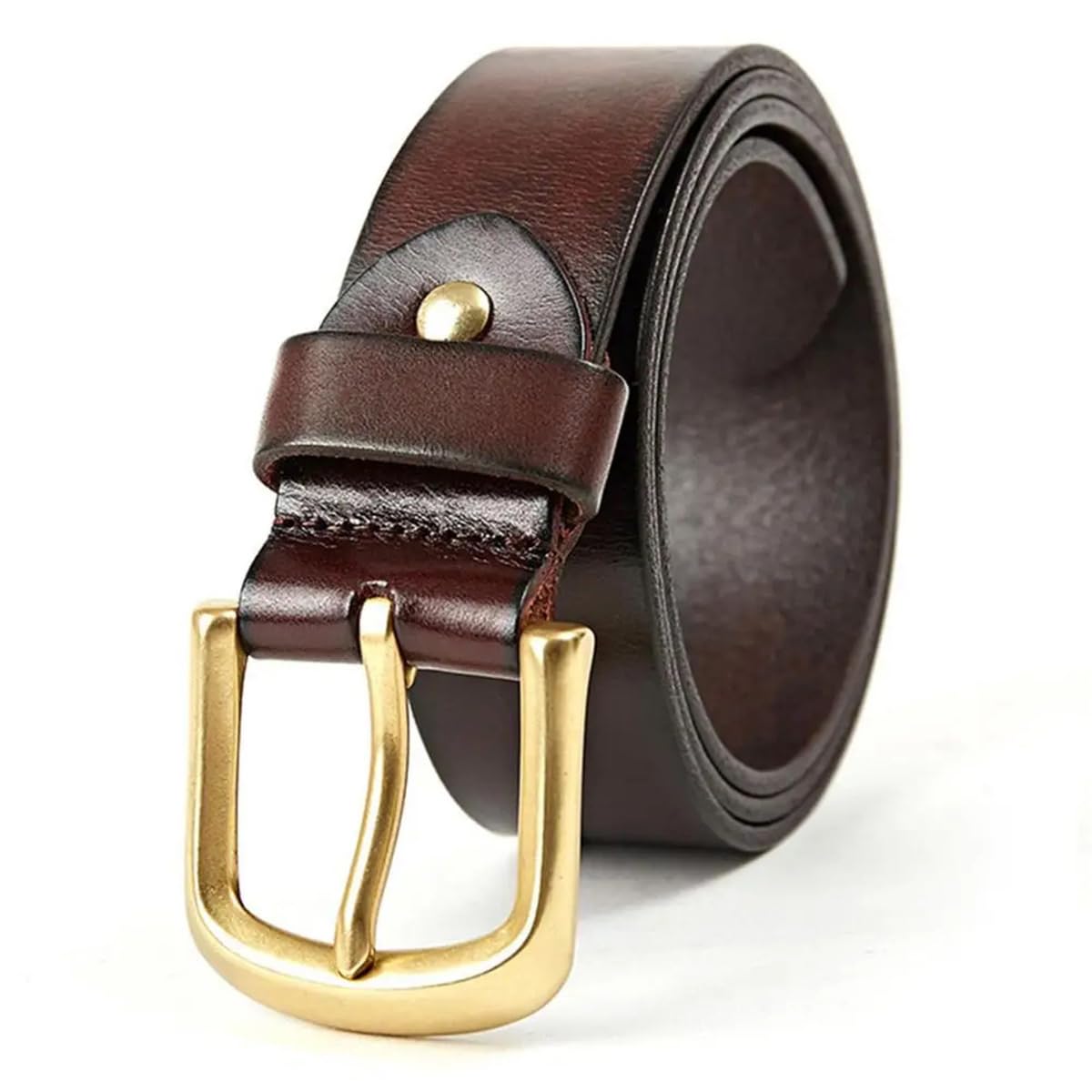 3,8 Cm Breiter Herrengürtel Aus Rindsleder, Lässig, 100% Echtes Leder, Vintage-Gürtel Mit Messing-Dornschließe