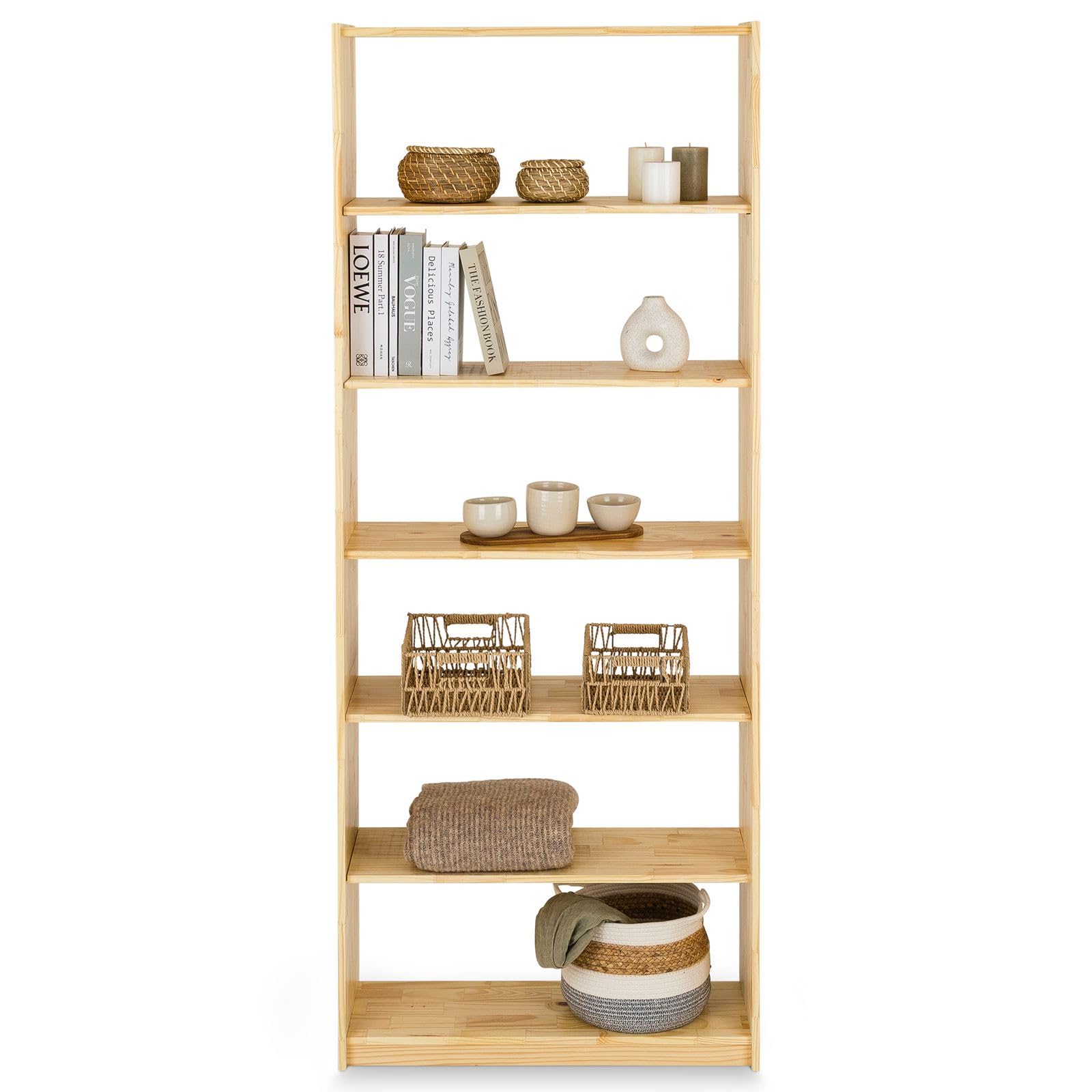 IDIMEX Standregal mit 7 Böden, praktisches Bücherregal aus massiver Kiefer in Natur, Schlichtes Büroregal aus Massivholz