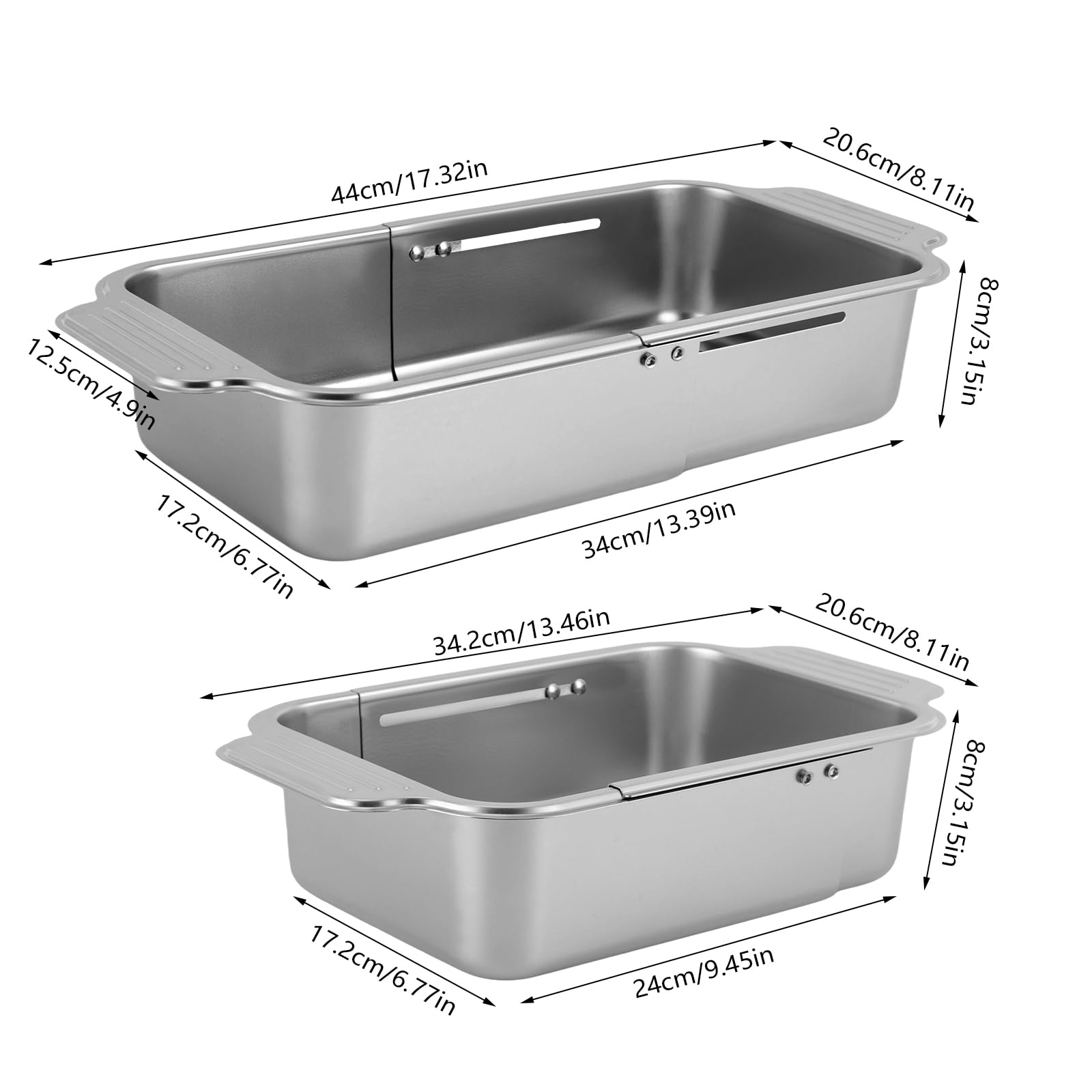 Colador para cocina, fregadero con asas dobles, extensible, colador de pasta de acero inoxidable 304, colador para fregadero de cocina, color plateado