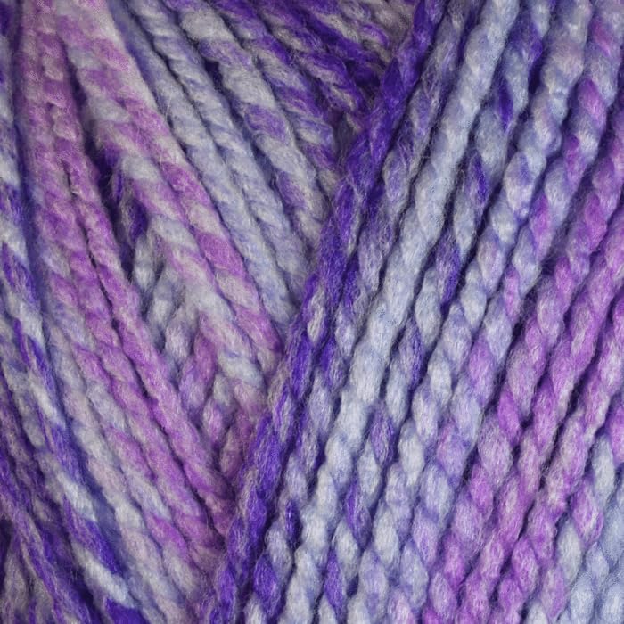 WoolCraft Pebble Chunky Knitting & Crochet Yarn, Great Value Yarn with 36 Colour Combinations in The Range, 100% Acrylic, 320 Metres, 200g Balls, Single Ball, Lilac Twist