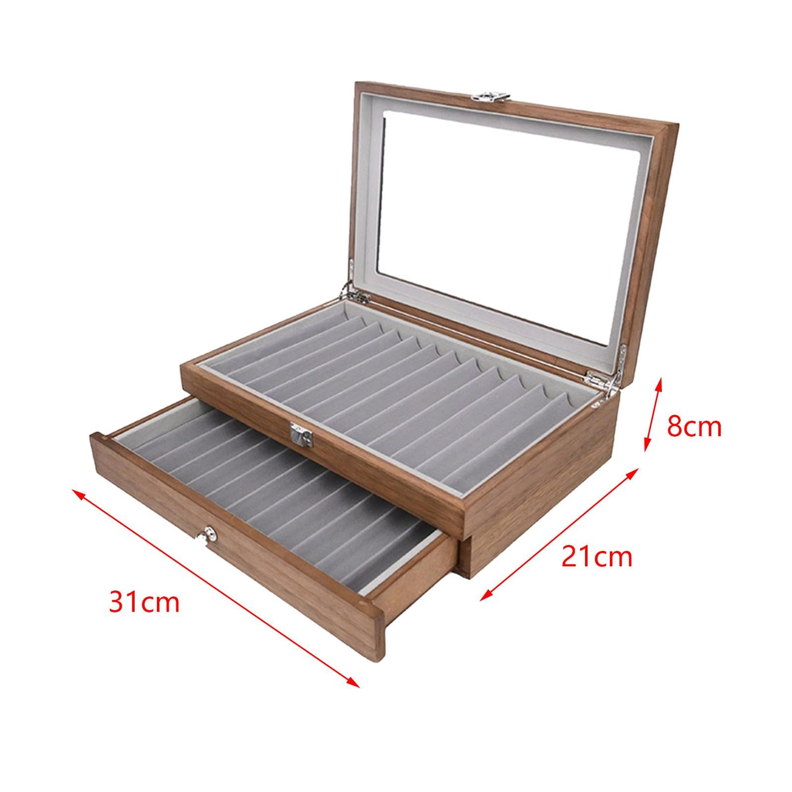 Stiftebox Aus Holz mit Glasdeckel, Aufbewahrungsbox für Füllfederhalter, Füllfederhalter Etui mit 23 Fächern – Ideales Geburtstagsgeschenk