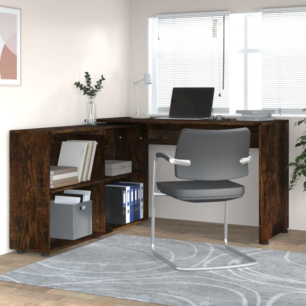 CKioict Mesa Escritorio Moderno Mesa Estudio Mesa Gaming Escritorio de Esquina de Madera contrachapada Roble ahumadoAdecuado para Oficina, salón, Dormitorio