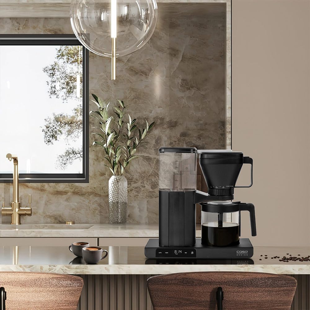 CASO Aroma Sense – designerski ekspres do kawy, idealna temperatura zaparzania 92 – 96 °C, pełne rozwinięcie aromatu dzięki prętowi aromatycznemu w dzbanku do kawy, w zestawie filtr stały ze stali