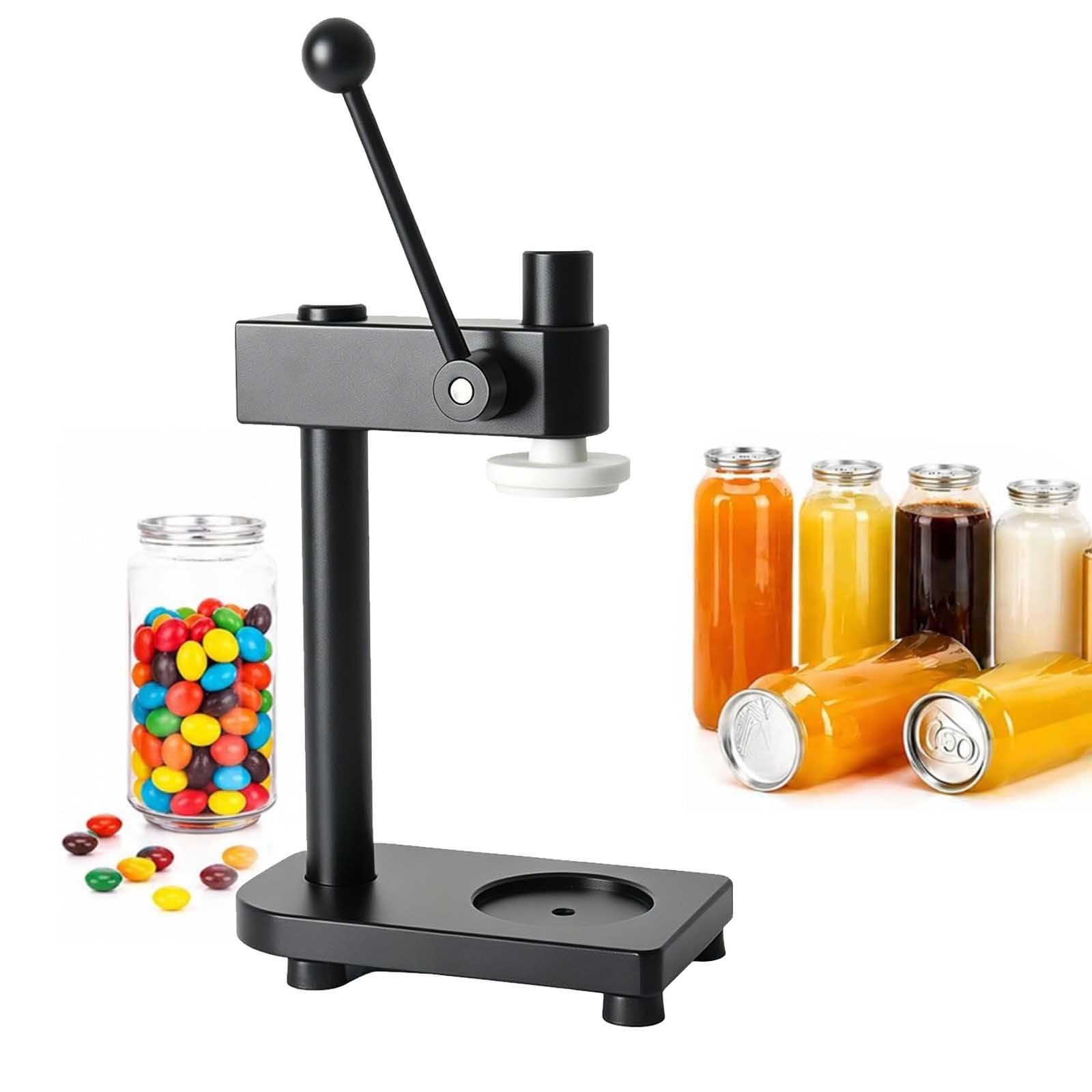 aromaoveite Manual Can Sealer Machine With 100 Pet Bottles, Adjustable Can Sealing Machine, Aluminum Alloy Manual Soda Can Sealer For Sealing Cans,Beer,Soda,Juice,Home Kitchen Black