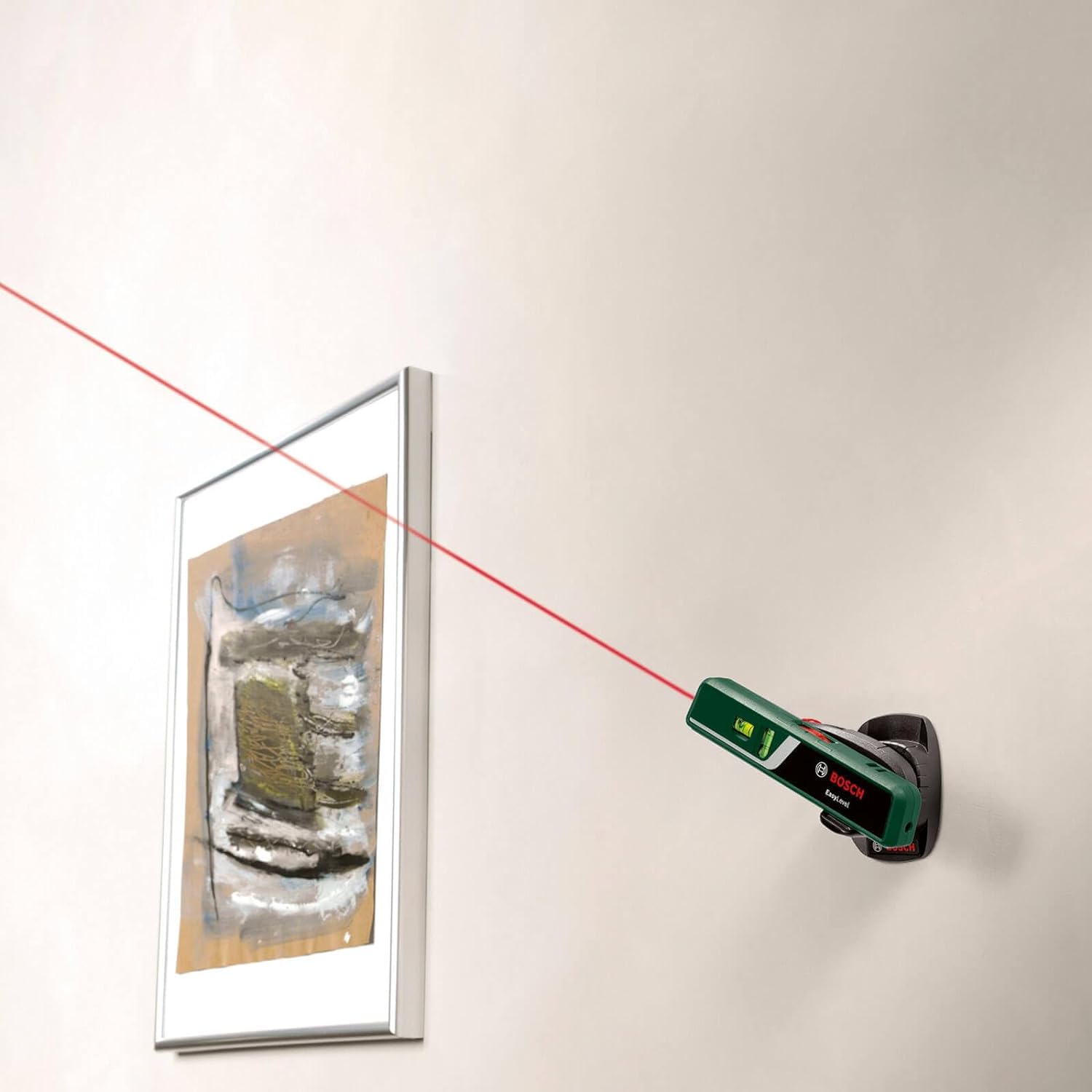 Bosch livella laser a bolla EasyLevel con fissaggio a parete (linea laser per allineamento flessibile su pareti e punto laser per un facile trasferimento dell'altezza, in cartone)
