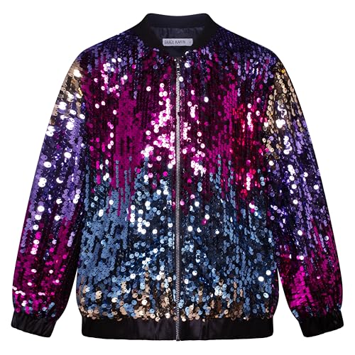 Image of GRACE KARIN Girls Sequin Jacket Kids Bomber Zip Outwear Sparkle Fall Top Cardigan Dress Coat Size 5-14